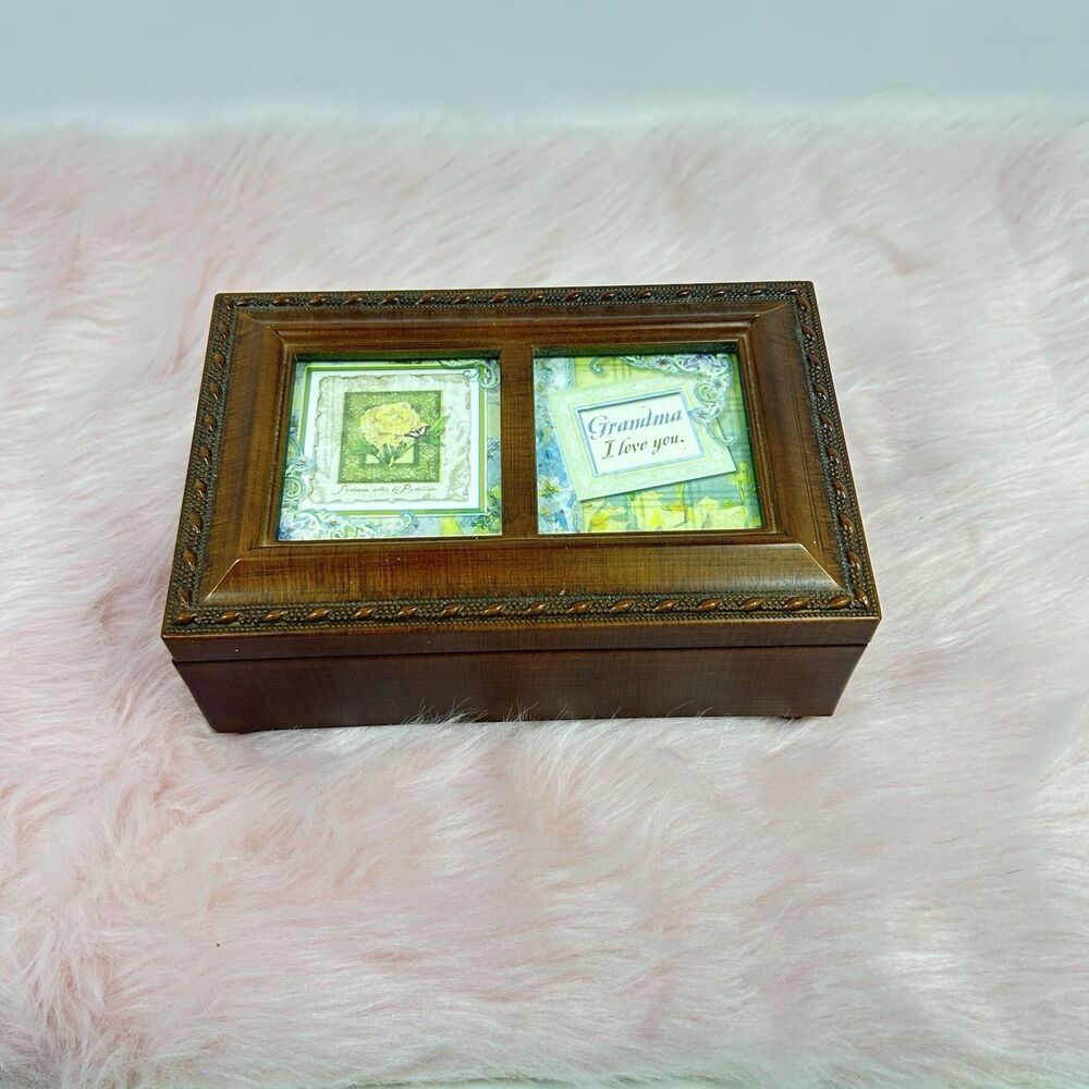 Vintage Sankyo Wooden Jewelry Music Box “Grandma I Love You” Photos Replaceable